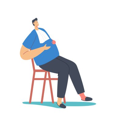 Fazla Yiyen Adam, Göğsünde Peçeteyle Sandalyeye Oturmuş Elleri Beyaz Arkaplanda Kanat Çırpıyor, Sağlıksız Hayat