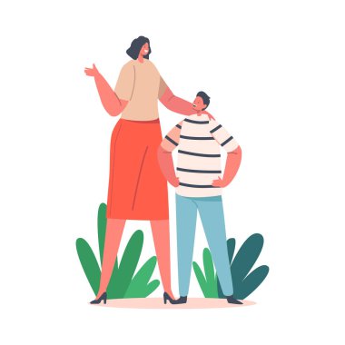 Ebeveynlik, Çocukluk, Haftasonu Teneffüs Konsepti. Mutlu Aile Karakterleri Anne ve Küçük Oğlu Zaman Geçirir