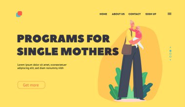 Bekar Anneler İniş Şablonu Programları. Ellerinde Bebek Tutan Genç Kadın Karakteri Sevimli Kadın ve Çocuk