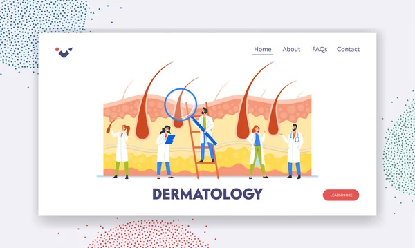 Dermatologia Modelo de Landing Page. Consulta com Trichologist. Médicos minúsculos Dermatologistas ou Cosmetologistas —  Vetores de Stock