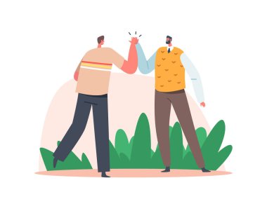 Human Greetings, Bonding Relations, Connection between Pals or Buddies. Couple Male Friends Characters Take High Five