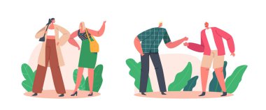 Friends or Business Colleagues Men and Women Beating Fists and Elbows. Male and Female Characters Agree, Greetings