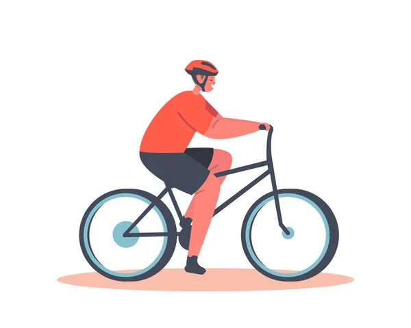 Boy Cyclist Character Riding Bike Terisolasi di White Background. Sepeda Kehidupan Olahraga Aktif dan Aktivitas Gaya Hidup Sehat - Stok Vektor