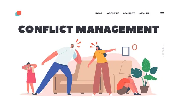 Conflict Management Landing Page Template. Problems between Parents and Children . Characters Mother and Father Yelling — Stockvector