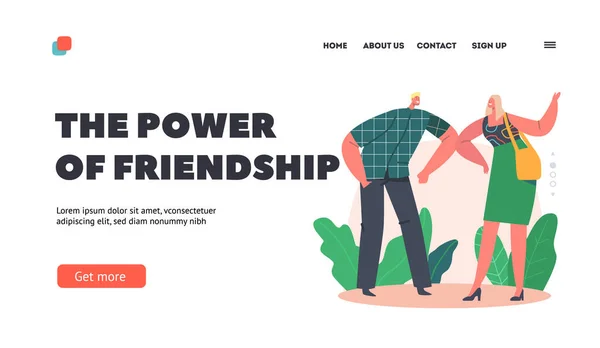 Power of Friendship Landing Page Template. Alternative Noncontact Greetings During Covid Pandemic. Social Distancing — Wektor stockowy