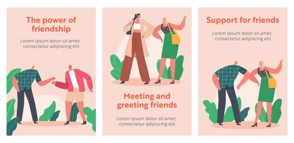 Friendship Cartoon Banners. Friends or Business Colleagues Men and Women Beat Fists and Elbows. Characters Agree — Wektor stockowy