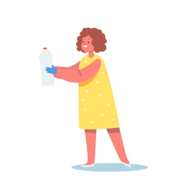 Dünya Çevre Günü, uçağı kurtarma konsepti. Küçük Kız Tutma Plastik Şişe, Çöp Geri Dönüşüm, Çocuk Karakteri Temizleme