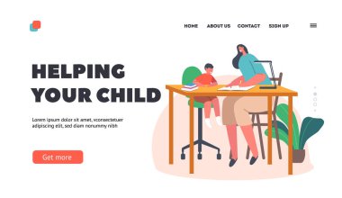 Anne, Küçük Çocuğu Okul İniş Şablonu için hazırla. Mutlu Karakterler Birlikte Ders Alın. Anne Destek Oğlu