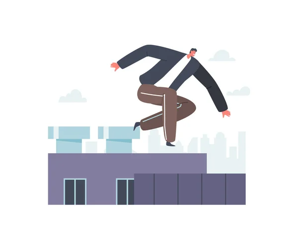 Carattere Parkour Trucchi estremi, Man Street Jumping Over Walls and Building Roof, Attività sportive urbane e cultura — Vettoriale Stock
