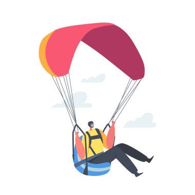 Skydiving, Extreme Paragliding Activities, Recreation. Skydiver Jumping with Parachute Soaring in Sky, Parachuting Sport clipart