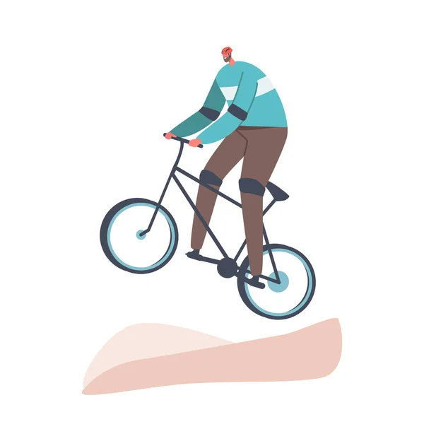 Outdoor Sommer Extremsport. Radfahrer Sportler in Sportkleidung und Helm Reiten Mountainbike, Fahrrad Aktives Leben — Stockvektor