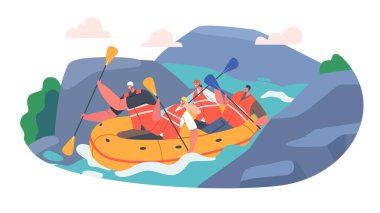 Rafting Sport, Sporcular Kayalık Dağ Nehri 'nde Lastik Kürek Çekiyor. Vahşi Doğa ve Su Eğlencesi