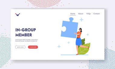 Grup içi Üye İniş Sayfa Şablonu. Genç kadın, elinde kocaman bir yapboz parçası taşıyor. Takım çalışması İşbirliği, Görev Çözümü