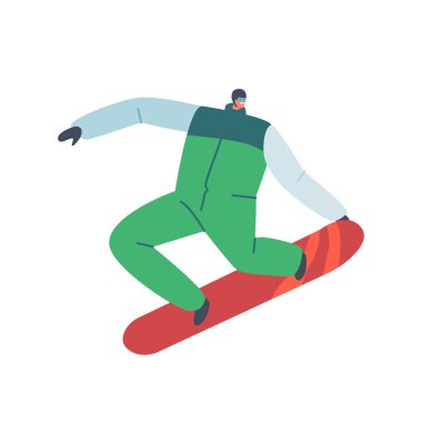 Snowboardlu Mutlu Snowboardcu Beyaz Arkaplanda tek başına. Kış Tatili Spor, Seyahat Etkinliği Eğlencesi