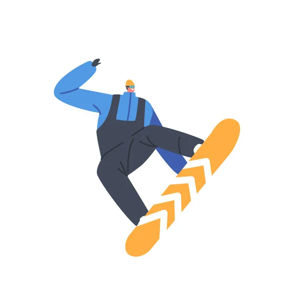 Sportivo Divertimento sulla stazione sciistica Salta a bordo isolato su sfondo bianco. Uomo felice Equitazione Snowboard — Vettoriale Stock