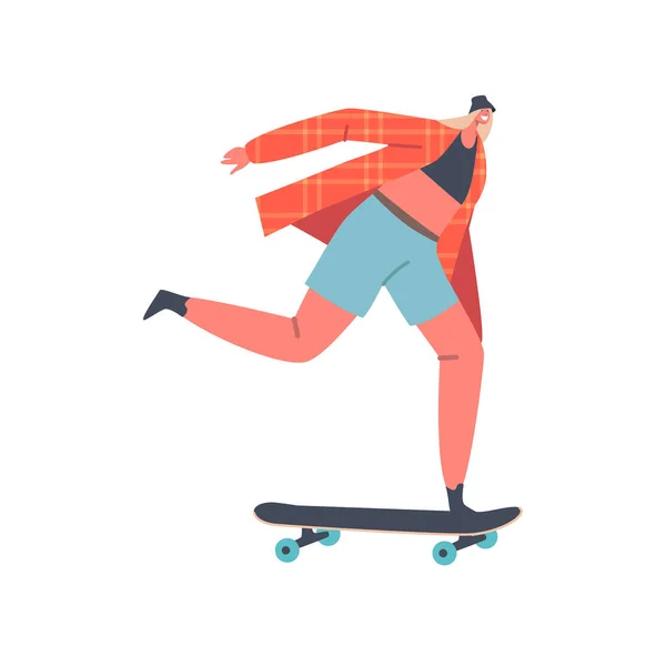 Skateboard Utomhus Aktivitet. Ung kvinna rider på skateboard utbildning Extreme Stunts. Skateboardåkare för kvinnor — Stock vektor
