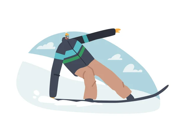 Sport invernali, attività di snowboard sulla località sciistica di montagna. Sport Estremi Ricreazione. maturo sportivo fare acrobazie — Vettoriale Stock