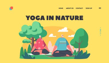 Doğa İniş Şablonu 'nda Yoga. Park 'ta Yoga Yapan Üst Düzey Karakterler Meditasyon, Aktivite