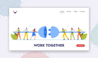 İnsanlar İniş Sayfası Şablonu ile Birlikte Çalışıyor. Minik Karakterler Dev Plug 'a Bağlanıyor. Erkekler ve Kadınlar Güç Soketini Bağlıyor