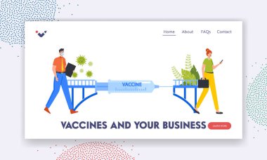 Aşı ve İş İniş Sayfa Şablonu. Problemlerden köprüye. Erkek ve Kadın Karakterler Büyük Şırınga üzerinde kesişiyor