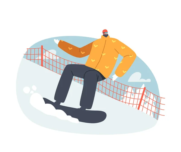 Snowboarding Deportes extremos de invierno Actividad en la estación de esquí de montaña. Deportista vestido con ropa y gafas de invierno — Archivo Imágenes Vectoriales