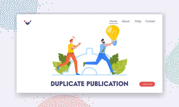 Дубликат шаблона страницы высадки публикации. Человек убегает с лампочкой в руках. Вор или пиратский персонаж крадет идеи