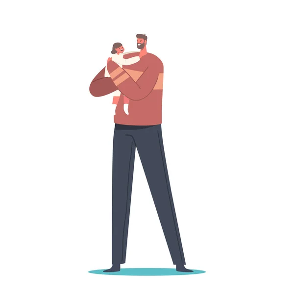 Šťastný otec drží dítě za ruce. Rodinné postavy táta a batole dcera trávit čas spolu, baví — Stockový vektor