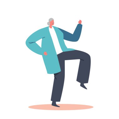 Neşeli Yaşlı Kadın Yalnız Dans Ediyor. Yaşlılar Boş Zaman ya da Aktif Hobi Konsepti. Neşeli Yaşlı Emekliler Dansı