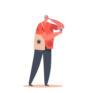 Eczanede kıdemli müşteri satın alma uzmanı. Yaşlı adam eczaneden uyuşturucu alıyor. Karakter Tutucu İlaç Şişesi