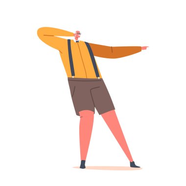 Yaşlı adam pantolon askısında şort giyer dans eder, hareket eder. Büyükbaba Dansı, Yaşlı Emekliler Etkin Hobisi, Eğlence