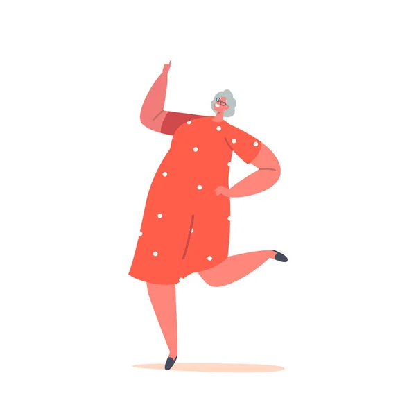 Aktive Seniorentanzgruppe Freizeit oder Hobby. Fröhliche Rentnerin im modischen Kleid tanzt und entspannt — Stockvektor