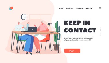 Mutlu Son Sınıflar Bilgisayar İniş Şablonu Kullanıyor. Karakterler Bilgisayarla Masada Oturarak İnternet üzerinden İletişim kurar