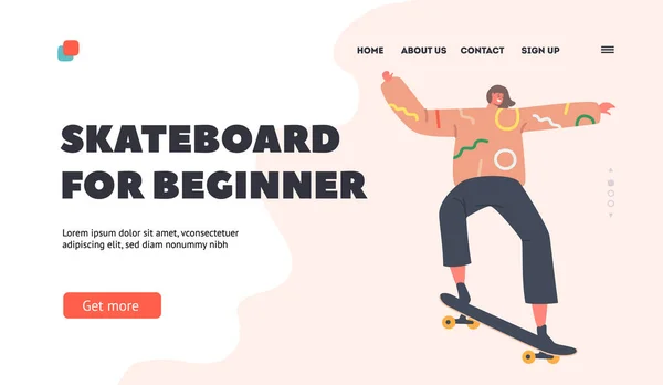 Skate para Iniciante Landing Page Template. Skateboarding Cultura Urbana e Atividade de Adolescentes na Rua, Esporte Extremo — Vetor de Stock