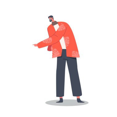 Tek Erkek Karakter Kırmızı Ceket Giyer Yaprak İzi, Atkı, Gözlük ve Siyah Pantolon Beyaz Arkaplanda İzole Edildi