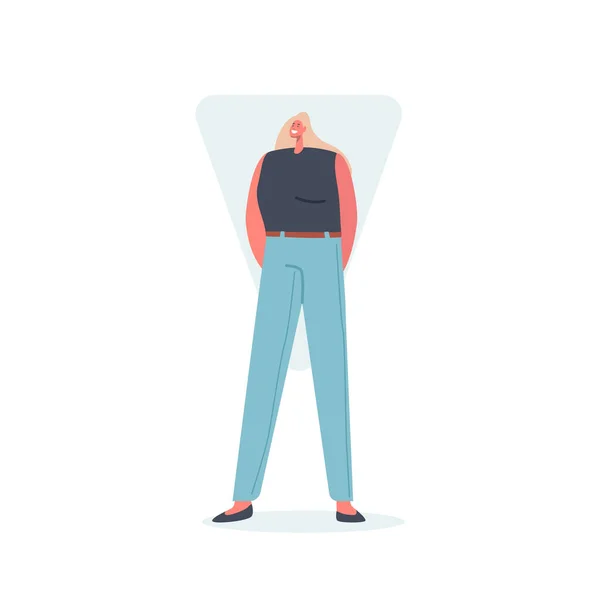 Femme avec Triangle Inversé Forme du Corps Posant en Jeans Bleu et Haut Noir, Caractère Féminin Figure Type — Image vectorielle