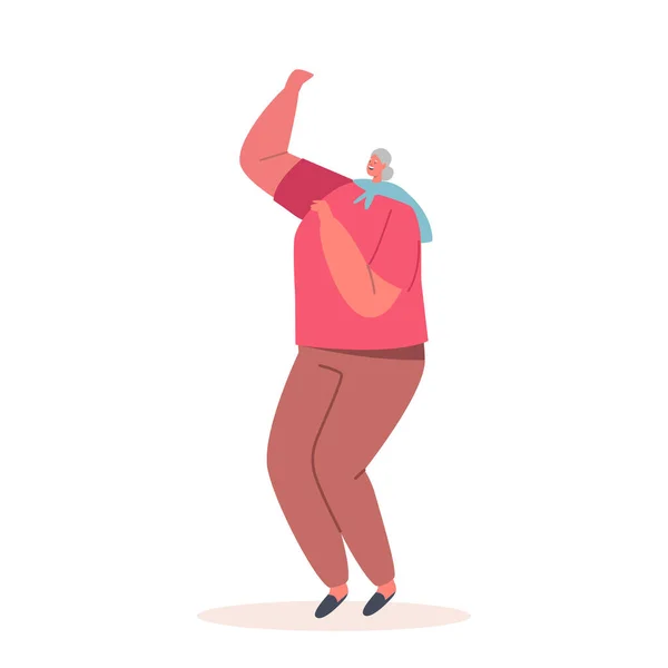 싱글 시니어 여성 캐릭터는 레드 셔츠 댄스를 입고 화이트 백 그라운드에서 몸을 고립시키는 동작을 한다. 장성 한 긍정적 인 여자 — 스톡 벡터