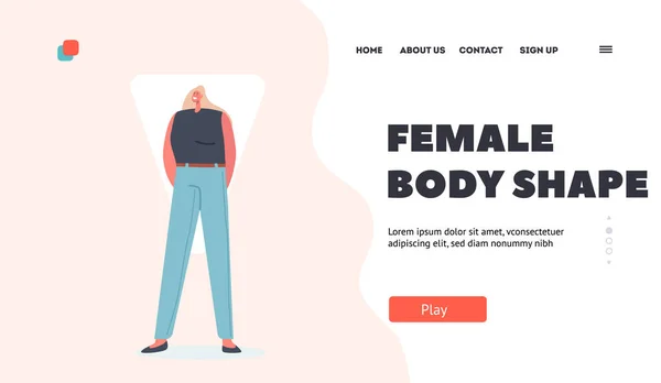 Modèle de page d'atterrissage en forme de corps de caractère féminin. Femme avec Triangle Inversé Body Posing en Jeans Bleus et Haut Noir — Image vectorielle