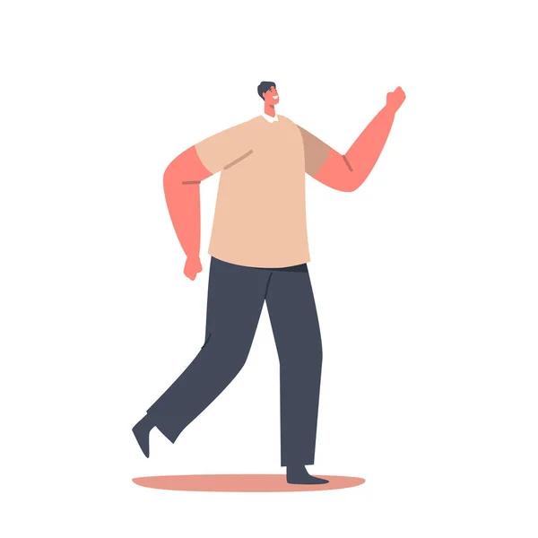 Pozitivní Fashioned Man Walking, Single Male Character nosit hnědé tričko a černé kalhoty izolované na bílém pozadí — Stockový vektor