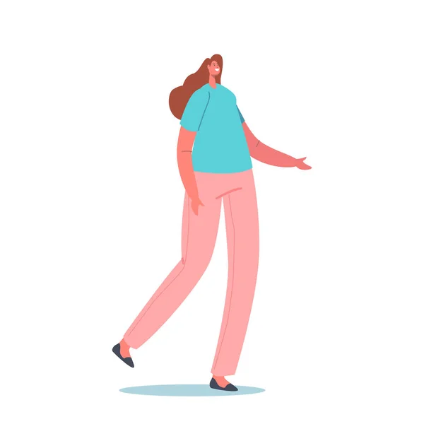 Стильна жінка в моді підходить для синьої футболки, рожевих штанів і взуття. Молодий жіночий персонаж в сучасному одязі — стоковий вектор