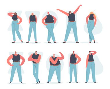 Erkek ve Kadın Vücut Şekilleri, Karakterler Kum Saati, Ters Üçgen, Yuvarlak, Dikdörtgen ve Armut Şekilleri Ayarla