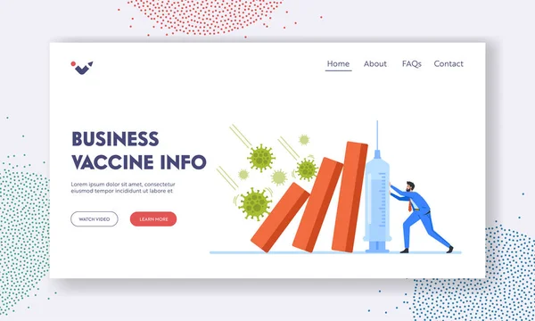 Business Vaccine Info Landing Page Sablon. Coronavirus összeomlik adósság vírus influenza járvány, Man trying Stop Fall — Stock Vector