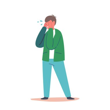 Fobi, Panik Saldırı Konsepti. Küçük Çocuk Ağlayan Surat 'ın Beyaz Arkaplanda Elleri Ayrı Tutulmuş. Öğrenci. Korkuyor.