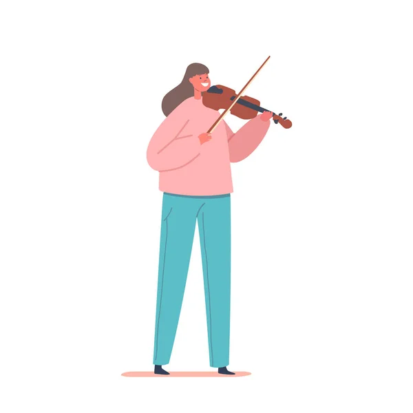 Girl Playing Violin Prepare for Examination in Music School or Training before Concert on Stage. Talented Little Artist — Stock Vector