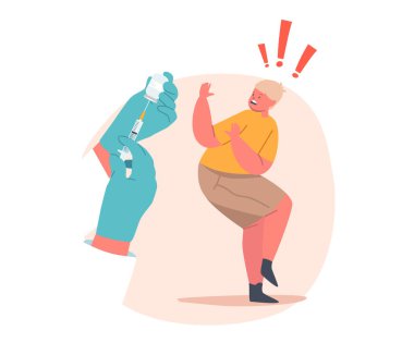 Aşı Olmaktan Korkan Çocuk. Küçük Çocuk, Doktor Eller Şırıngayı Şırıngayla Tutuyor 'dan Koruyor