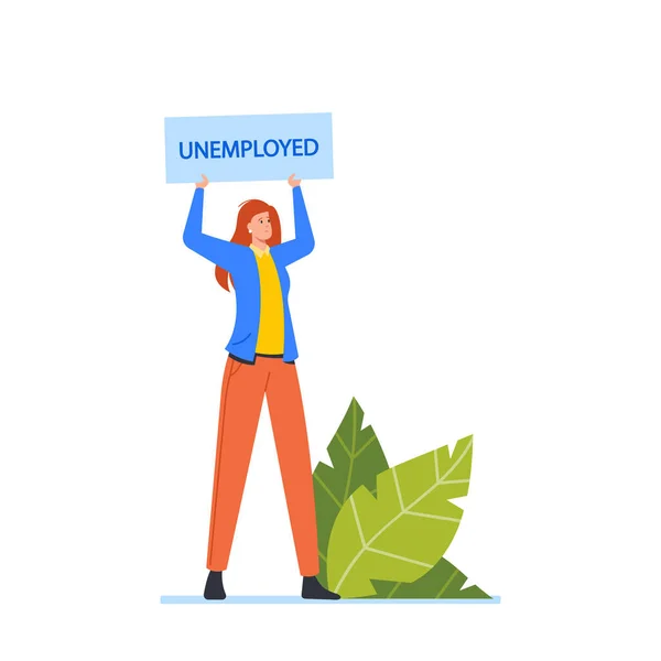Mujer Desempleada Caracter Holding Banner Buscando Trabajo, Desesperada Empresaria Desempleada después de la Pandemia por Coronavirus — Archivo Imágenes Vectoriales