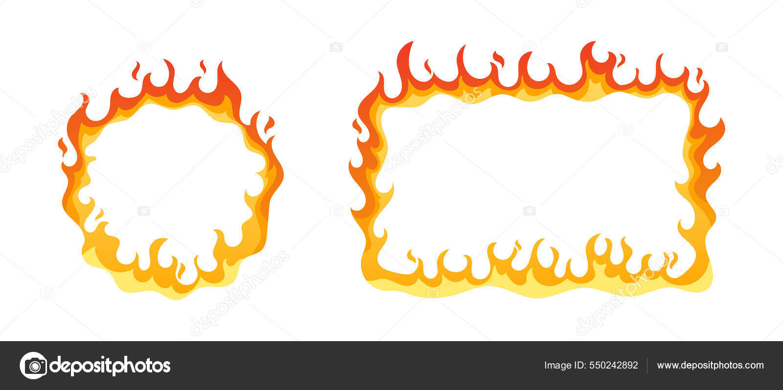 Marcos cuadrados y redondos con llamas de fuego, fronteras de gas de  combustión de dibujos animados con chispas Elementos de diseño aislados.  Anillo de circo Vector de stock #550242892 de ©vectorlab, image size:1600x798