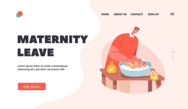 Baba Doğum İzni İniş Sayfa Şablonu. Babam yeni doğmuş bebeği yıkıyor. Bebek Çılgınlığının Sevecen Reklam Karakteri