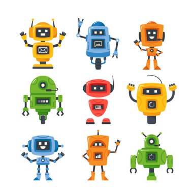 Mini Robotlar, Droidler, Chatbot Karakterleri, Dost Yüzlü Cyborglar. Yapay Zeka Androidleri