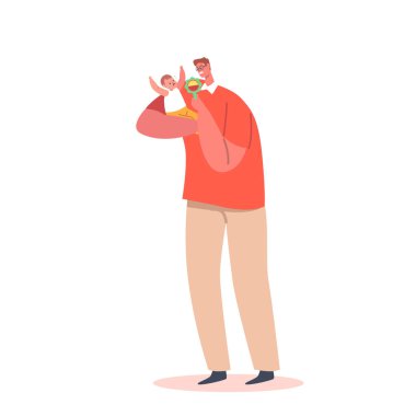 Çıngıraklı Baba Çocukla Oynuyor. Ebeveynlik, çocukluk, annelik izni konsepti. Aile Eğlencesi, Boş Zaman, Oyun