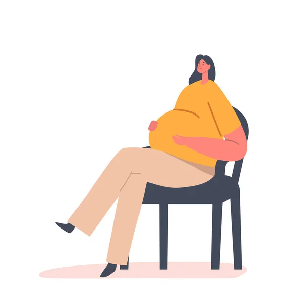 Βοήθεια και υποστήριξη εγκυμοσύνης. Έγκυος Γυναίκα Χαρακτήρας με Μεγάλη Κοιλιά Καθίστε στην καρέκλα με αναστατωμένο πρόσωπο, Αγχωμένη γυναίκα — Διανυσματικό Αρχείο